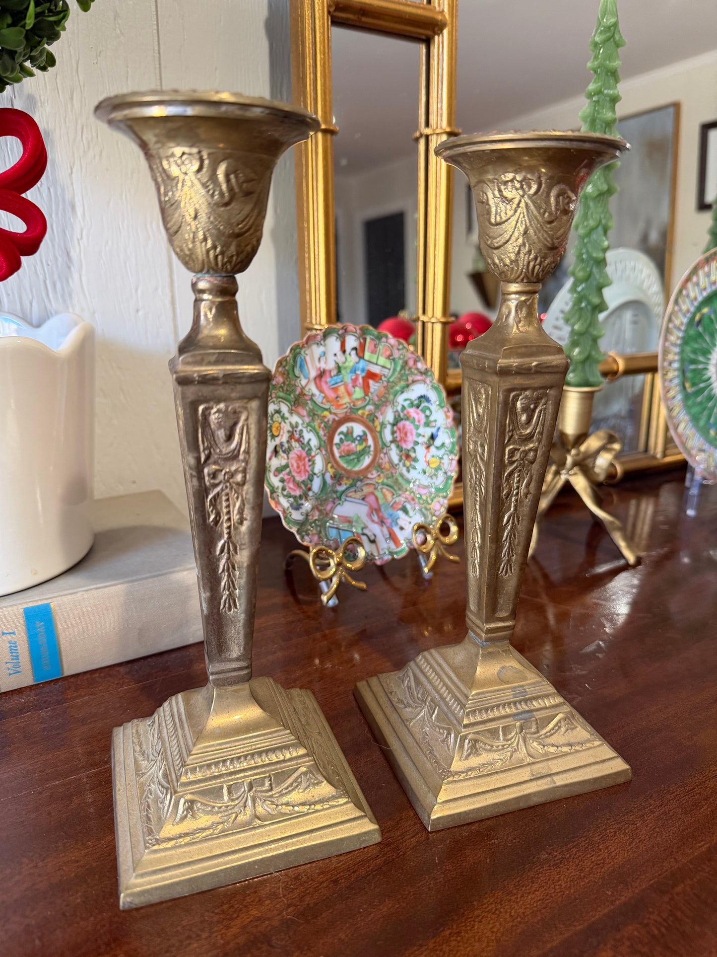 Brass Candlestick Pair with Bows