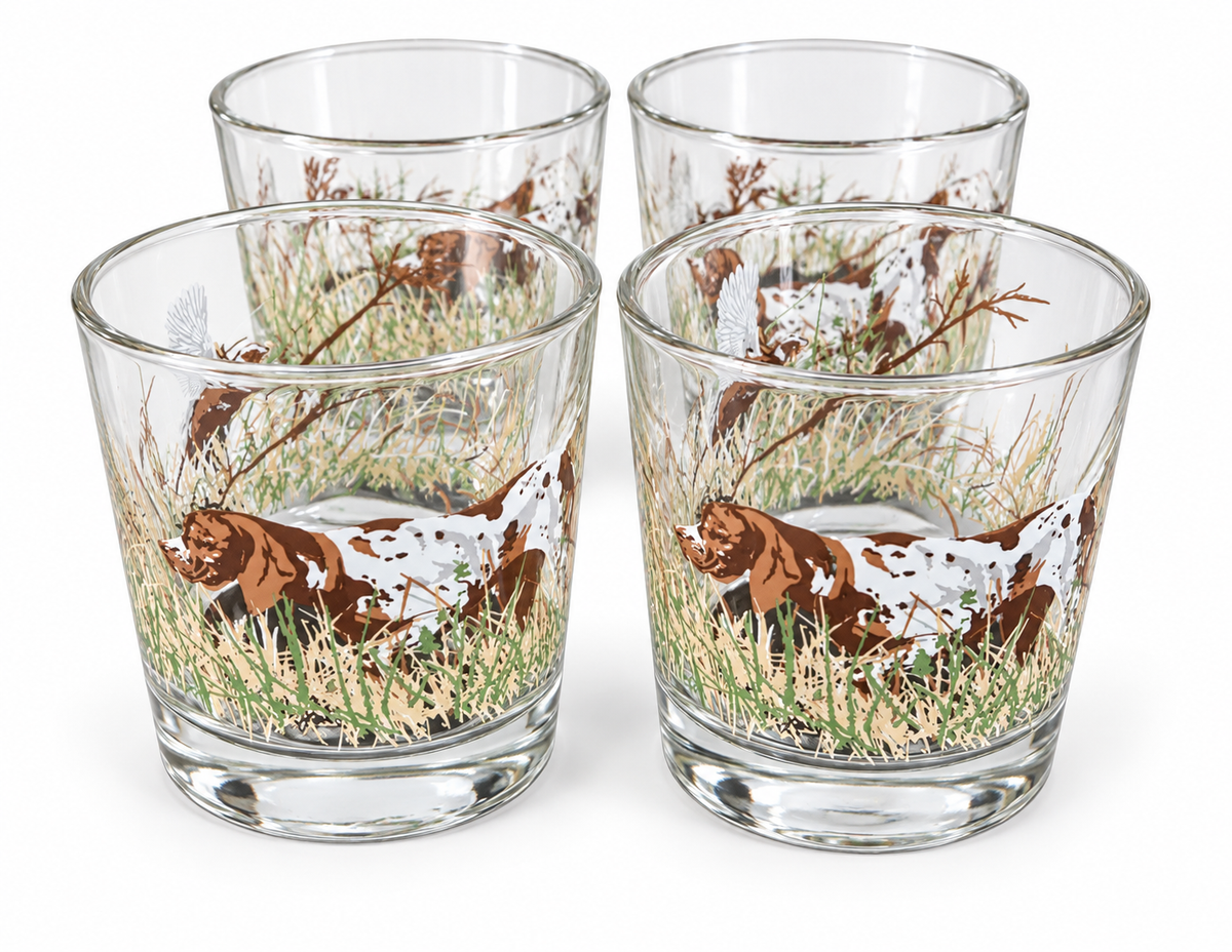Set of 4 Pointer Dog & Quail Old Fashioned Glasses