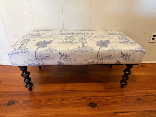 Blue Toile Hunt Scene Bench