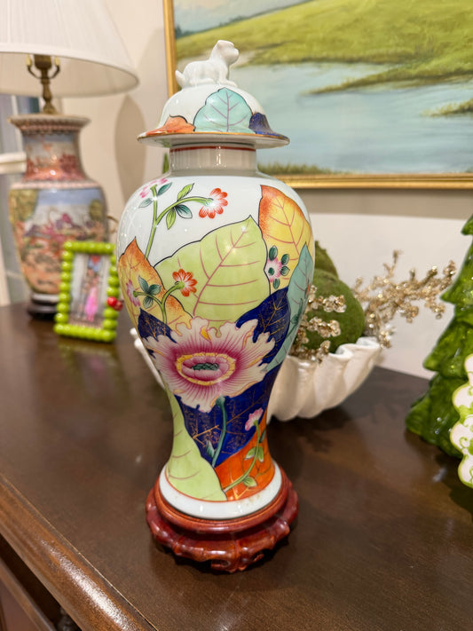 Tobacco Leaf Ginger Jar with Stand