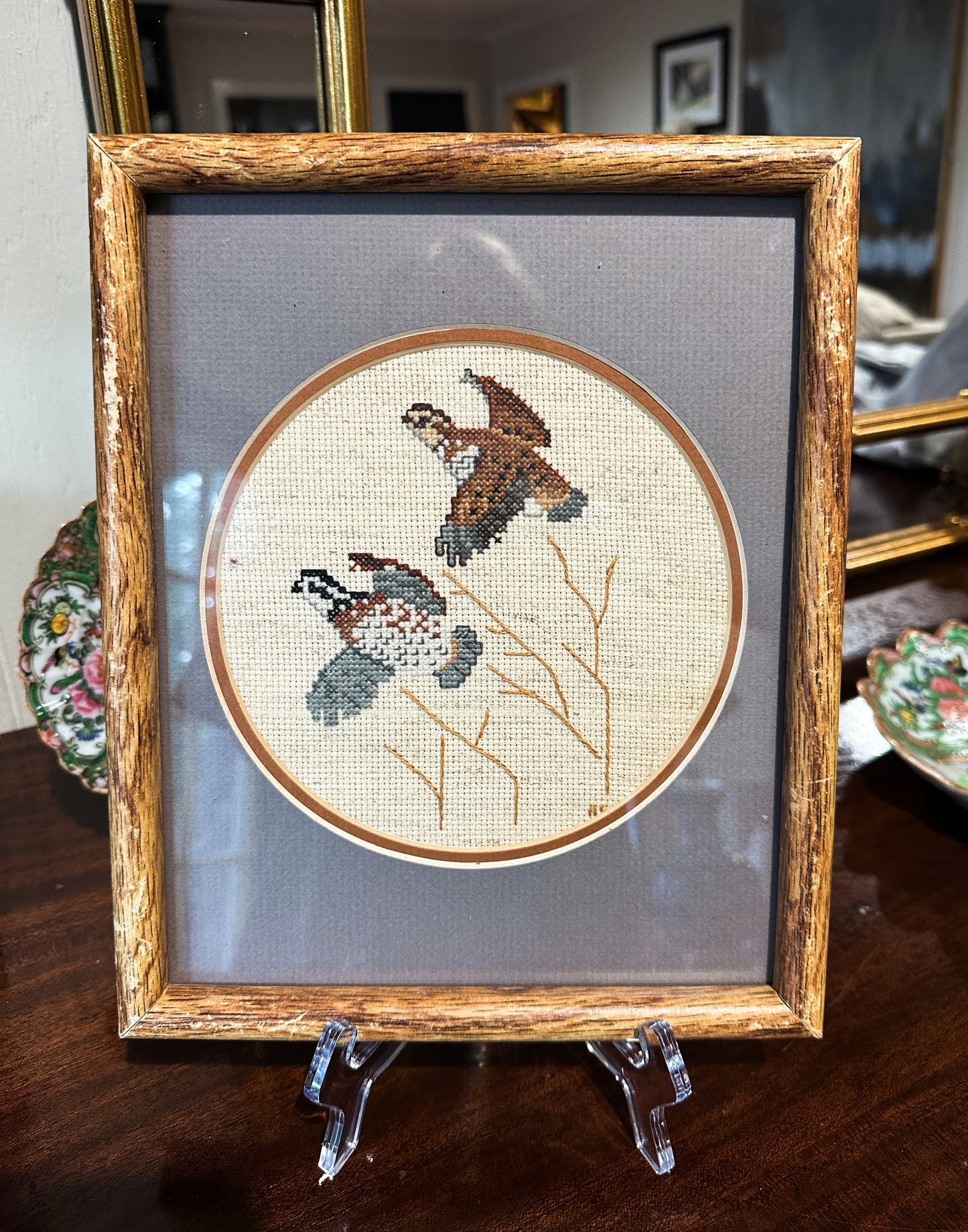 Framed Quail Cross Stitch