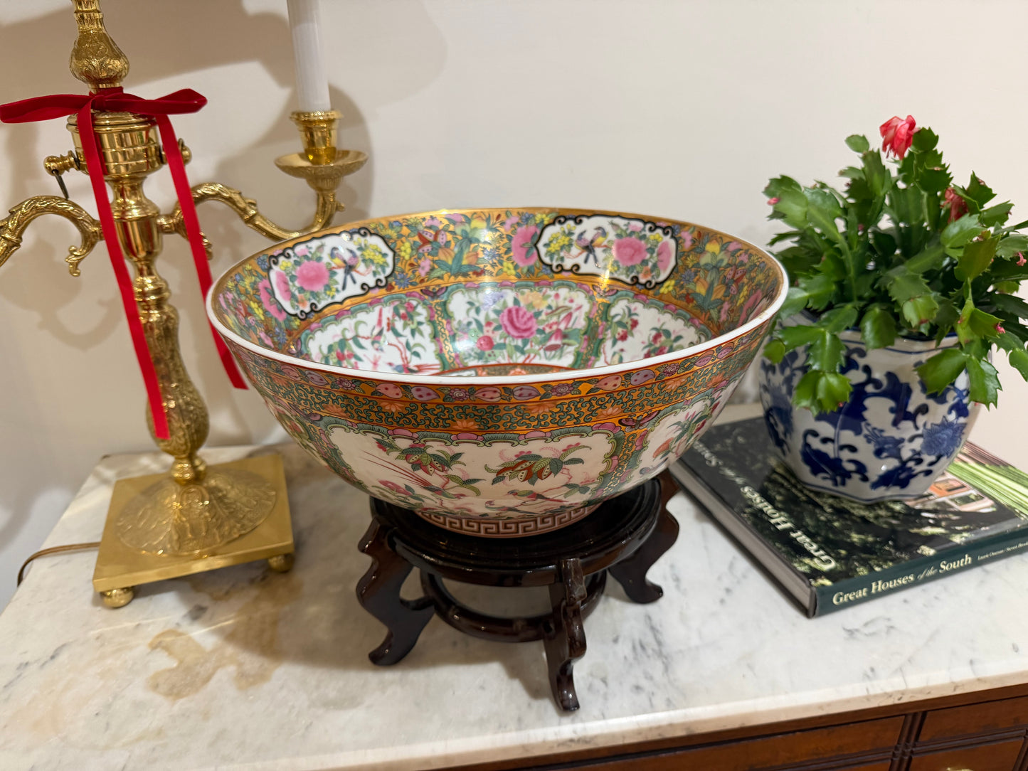 14 Inch Rose Medallion Bowl + Stand