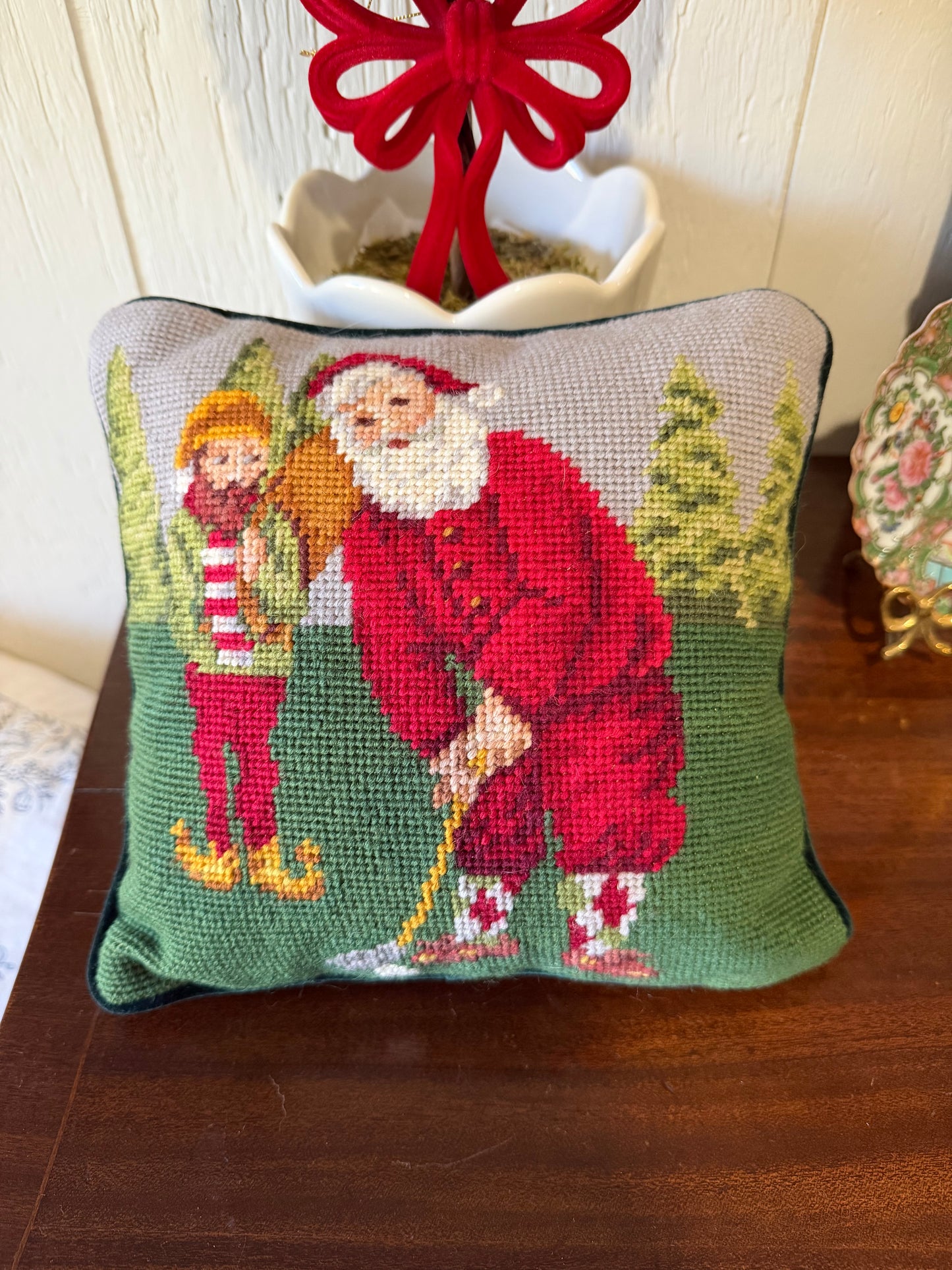 Golfing Santa Needlepoint Pillow