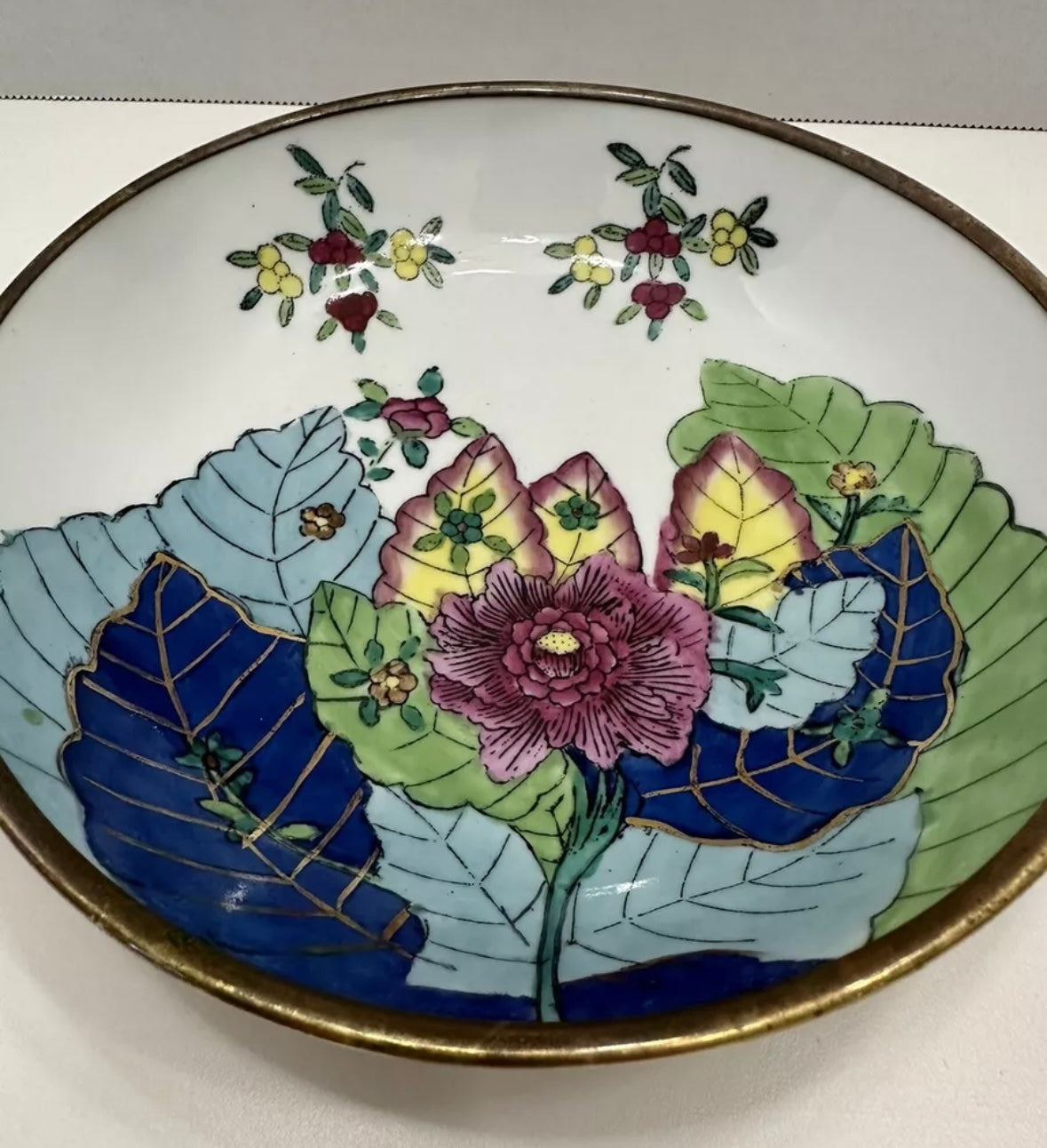 7-Inch Brass Encased Tobacco Leaf Bowl