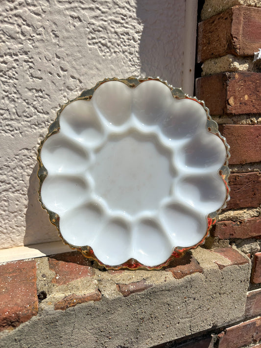 Gold-Rimmed Milk Glass Egg Plate