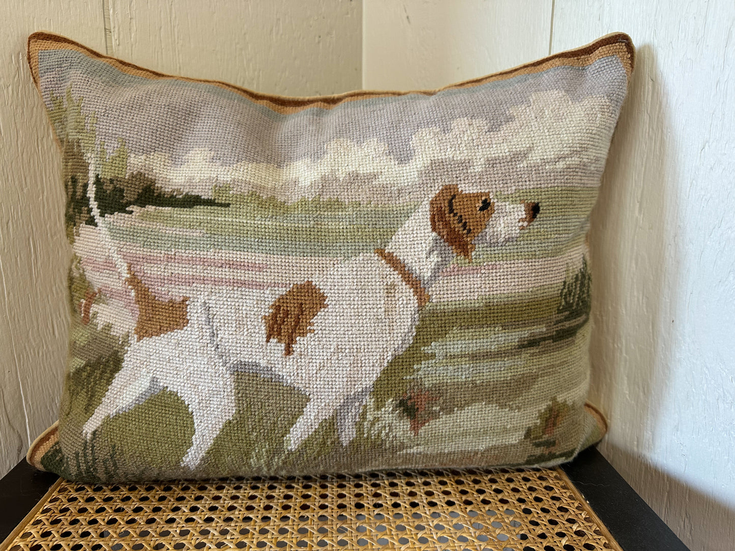 Needlepoint Pointer Dog Pillow