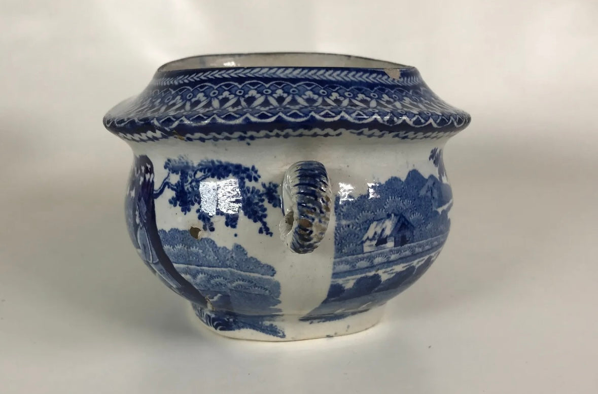Early 1800s Staffordshire Sugar Bowl with Hunt Scene