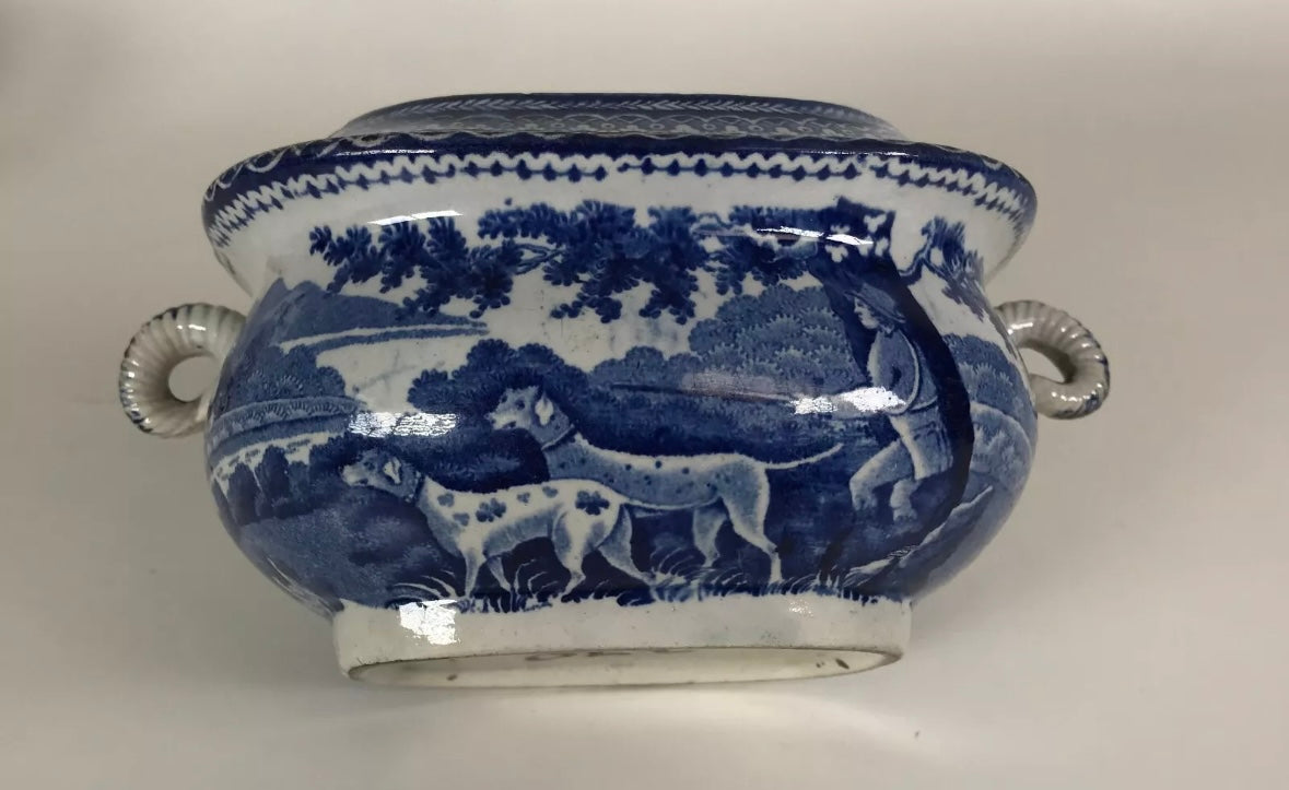 Early 1800s Staffordshire Sugar Bowl with Hunt Scene