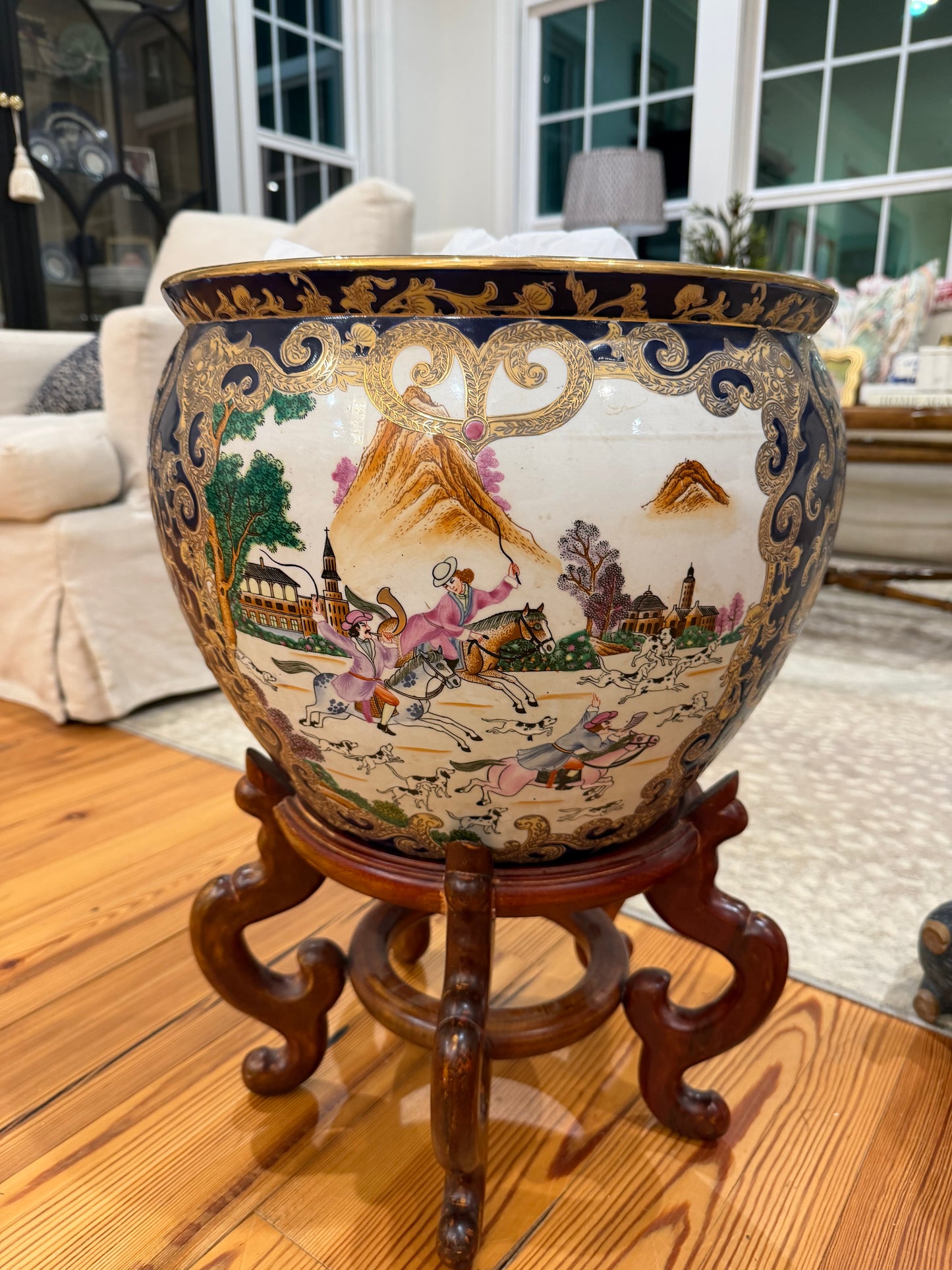 Hunt Scene Fish Bowl Planter with Stand