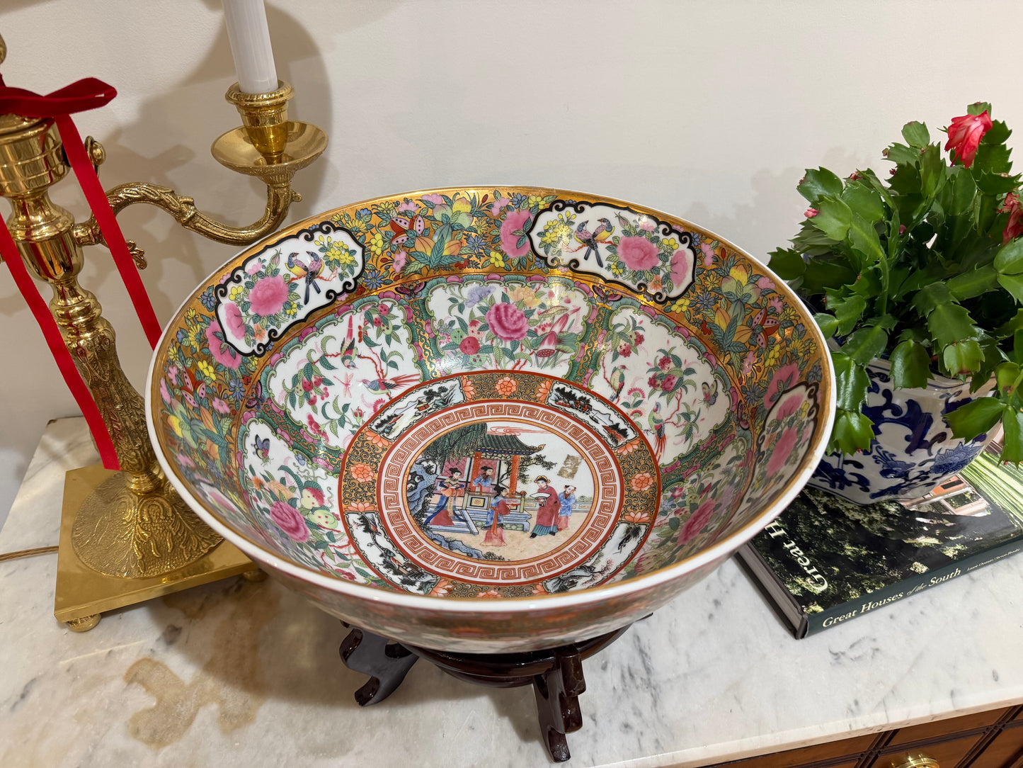 14 Inch Rose Medallion Bowl + Stand