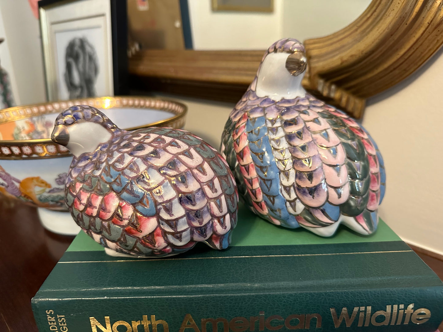 Colorful Pair of Ceramic Quail