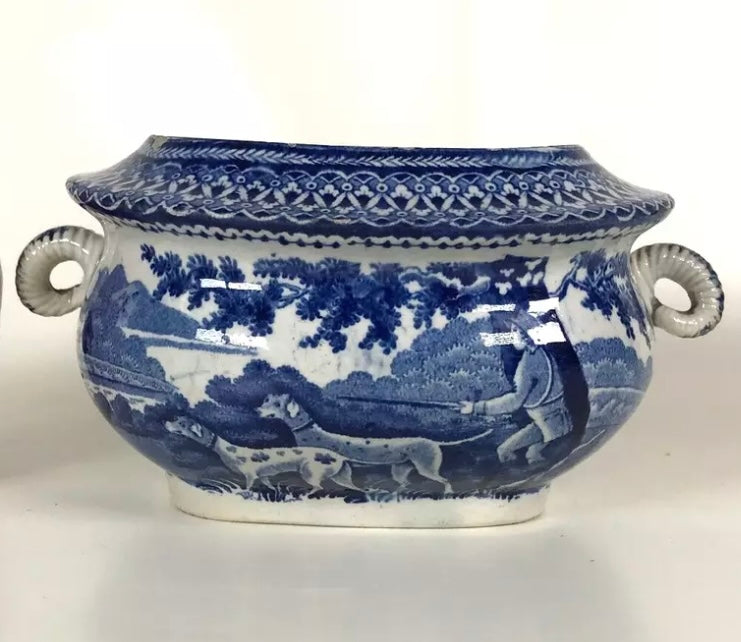 Early 1800s Staffordshire Sugar Bowl with Hunt Scene