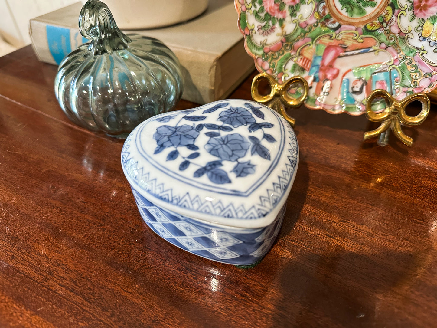 Blue & White Heart Trinket Box