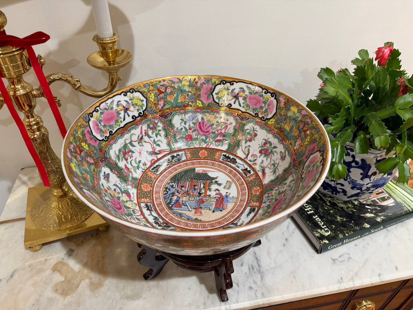 14 Inch Rose Medallion Bowl + Stand