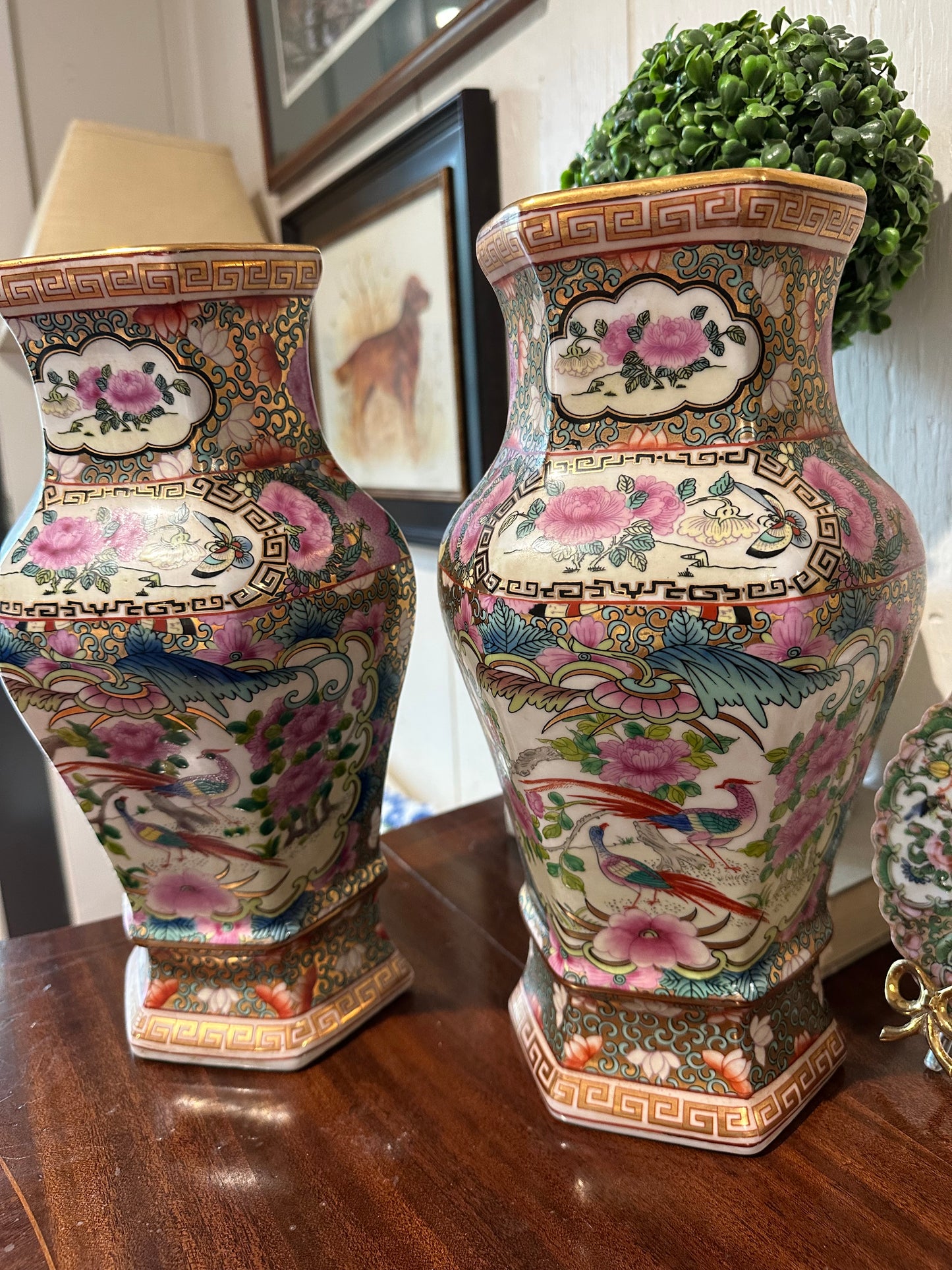 Pair of Famille Rose Pocket Vases