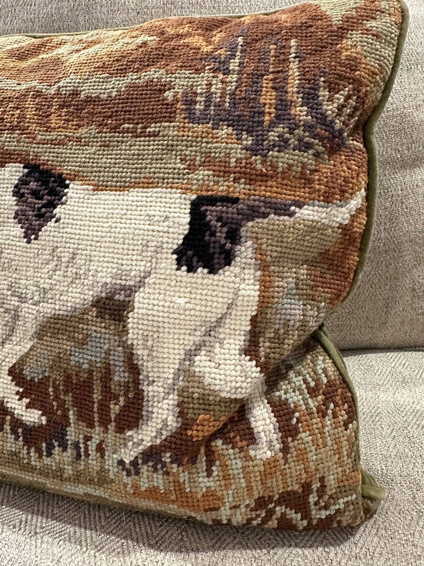 Needlepoint Hunting Dog Pillow
