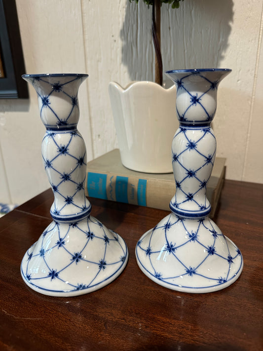 Blue & White Candlestick Holders