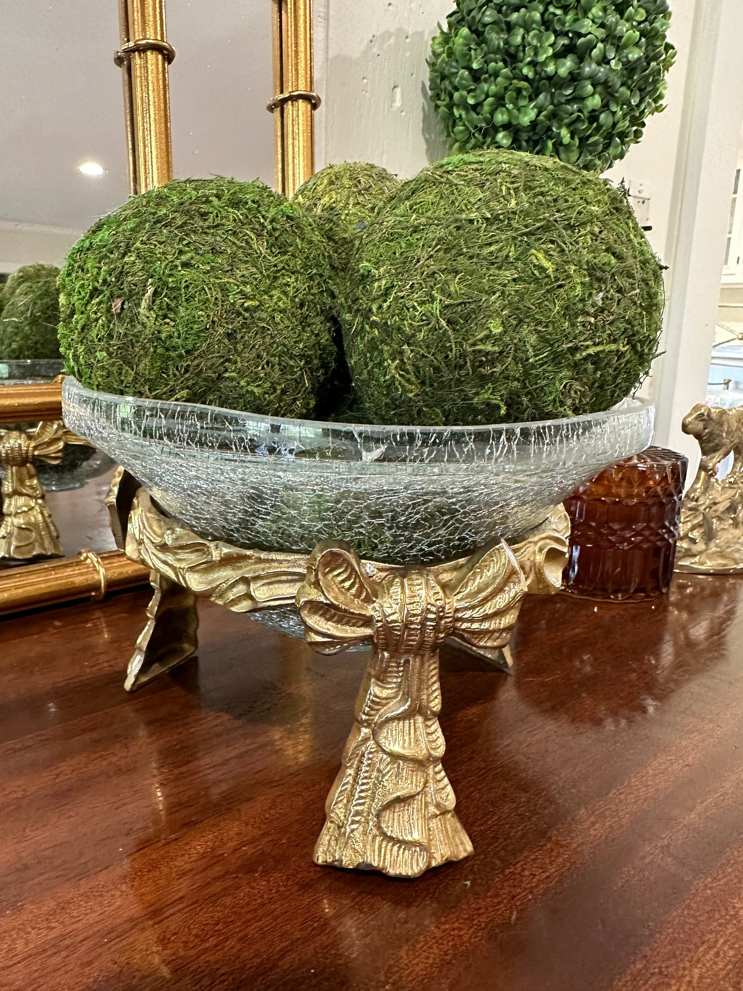 Brass Bow & Crackle Glass Compote Bowl