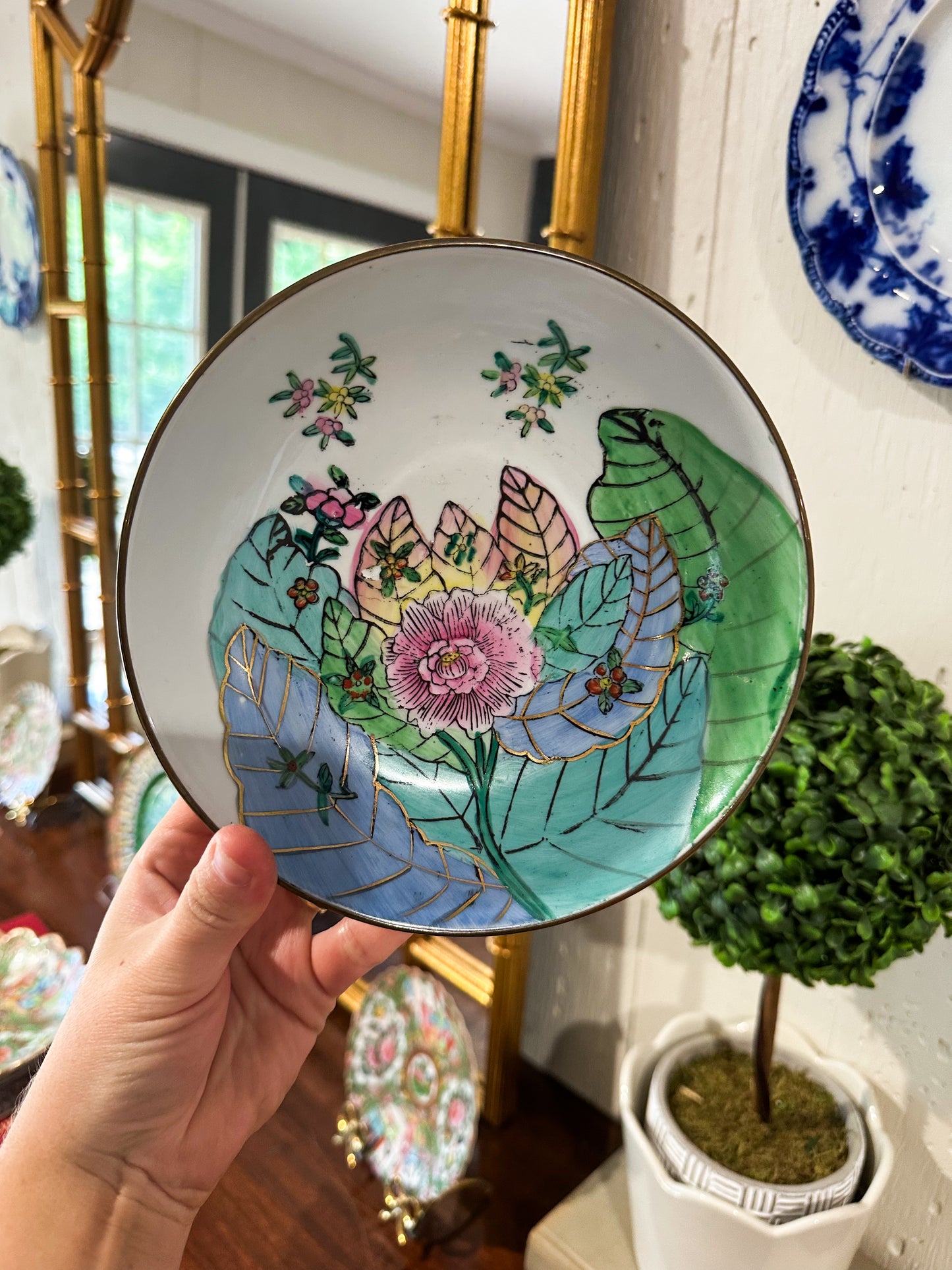 Brass Encased Tobacco Leaf Dish