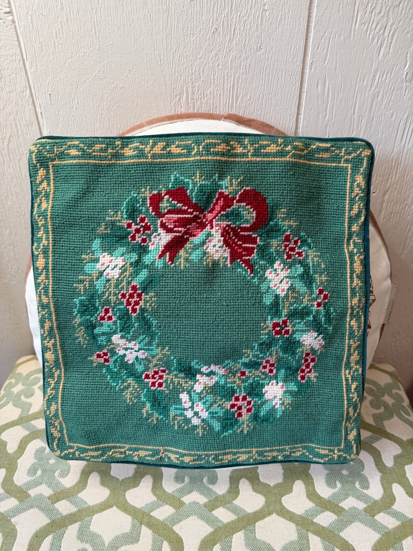 Christmas Wreath Needlepoint Pillow Cover