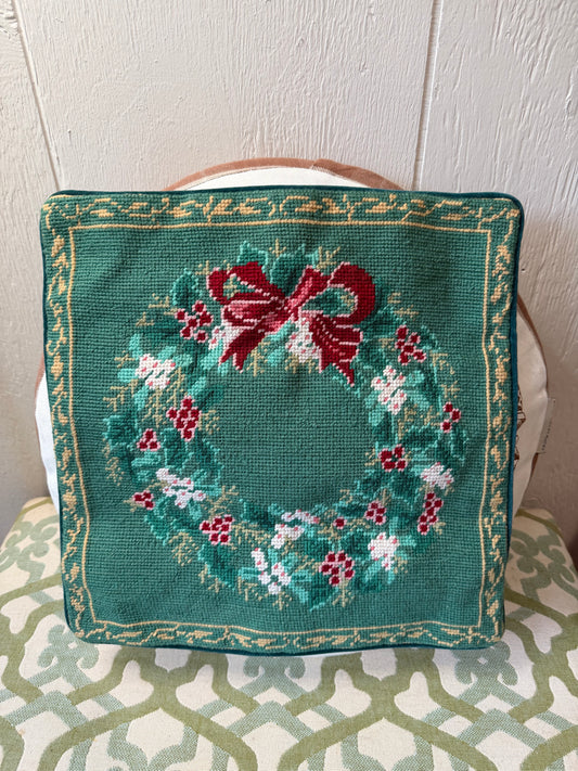 Christmas Wreath Needlepoint Pillow Cover