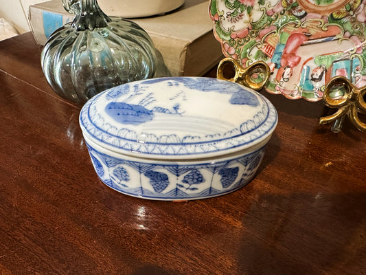 Oval Blue & White Trinket Box