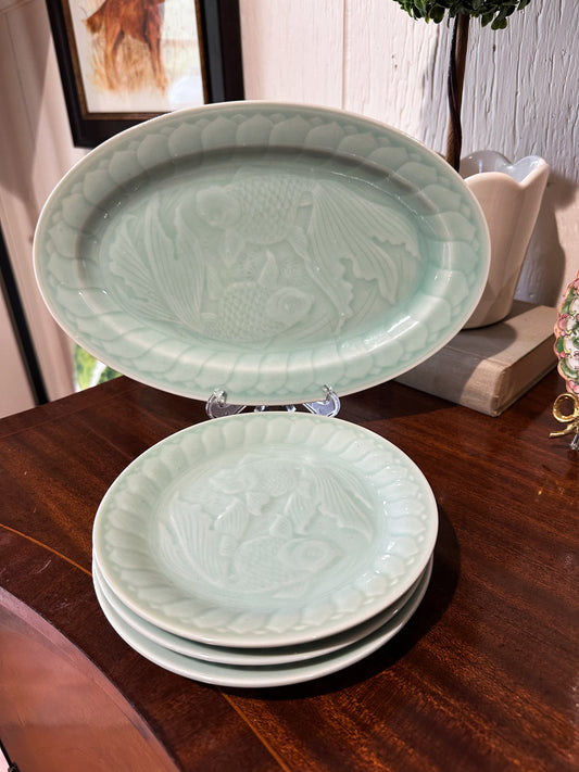 Celadon Goldfish Dish Set