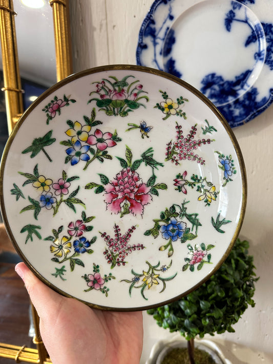 Brass-Encased Floral Bowl