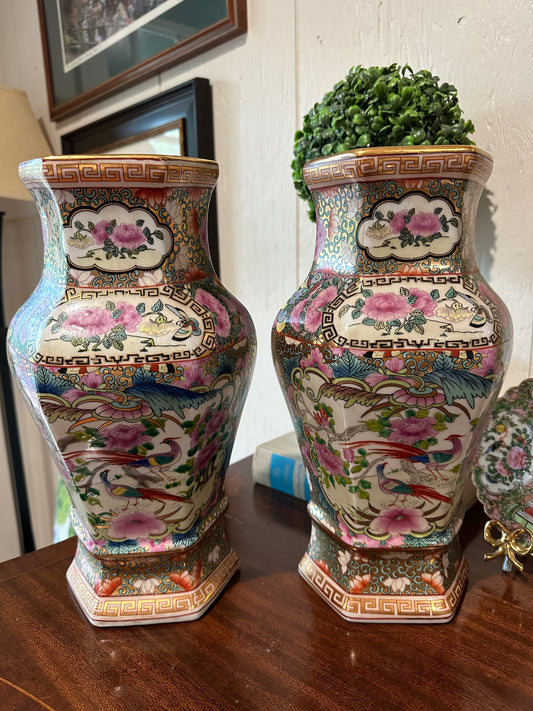 Pair of Famille Rose Pocket Vases