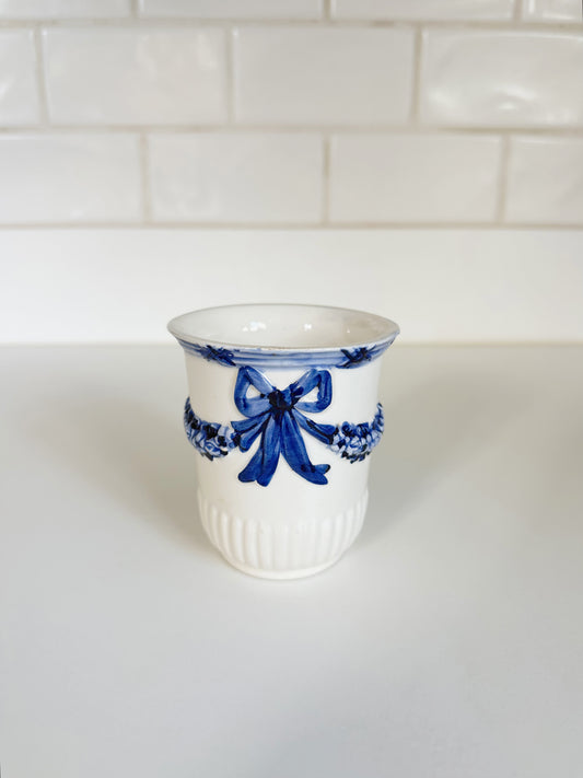 Blue and White Bow-Detailed Holder