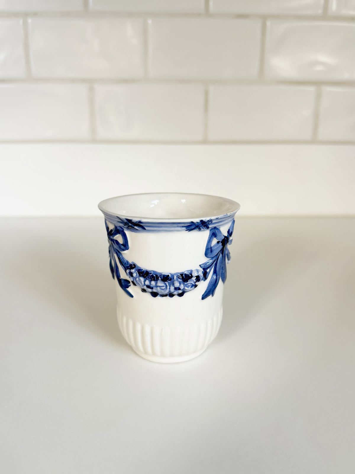 Blue and White Bow-Detailed Holder