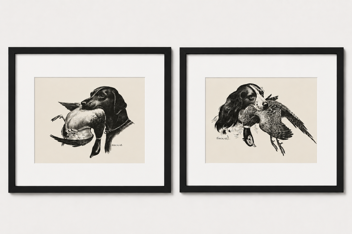 Pair of Custom Framed Fred McCaleb Hunting Dog Prints