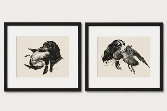 Pair of Custom Framed Fred McCaleb Hunting Dog Prints